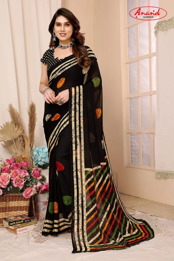 Printed,_Paisley,_Geometric_Print_Bollywood_Georgette_Saree_(Black)