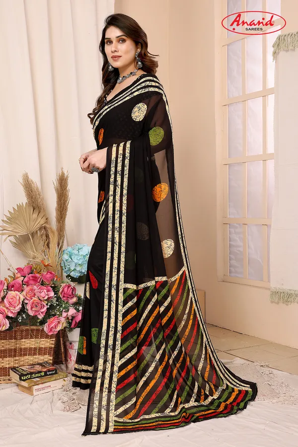 Printed,_Paisley,_Geometric_Print_Bollywood_Georgette_Saree_(Black)