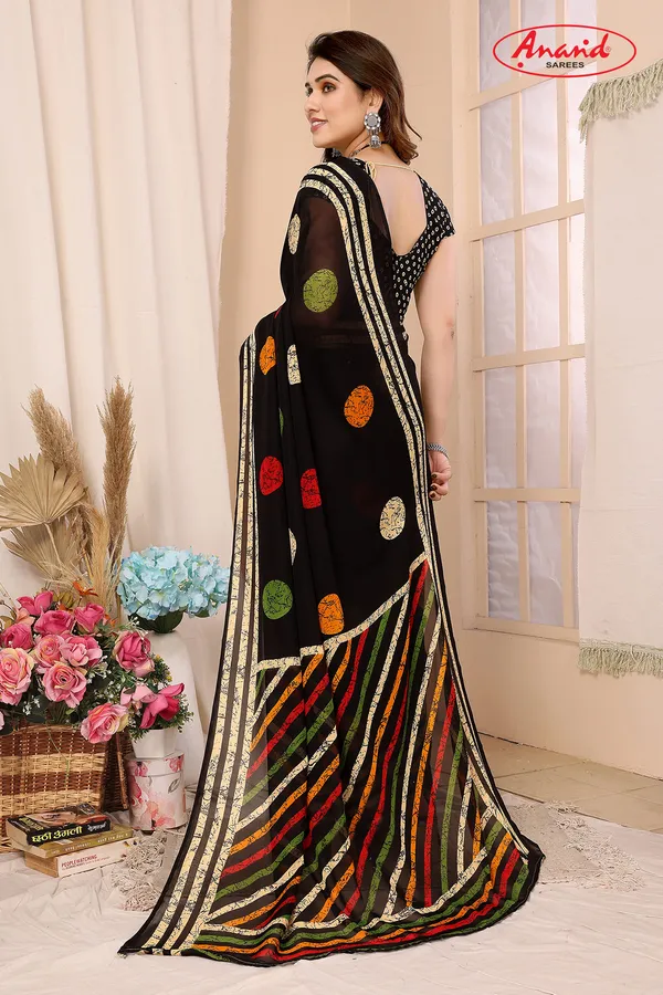 Printed,_Paisley,_Geometric_Print_Bollywood_Georgette_Saree_(Black)