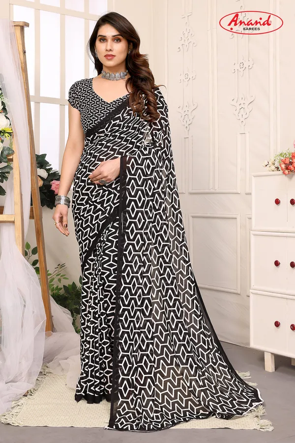Printed,_Geometric_Print_Bollywood_Georgette_Saree_(Black)