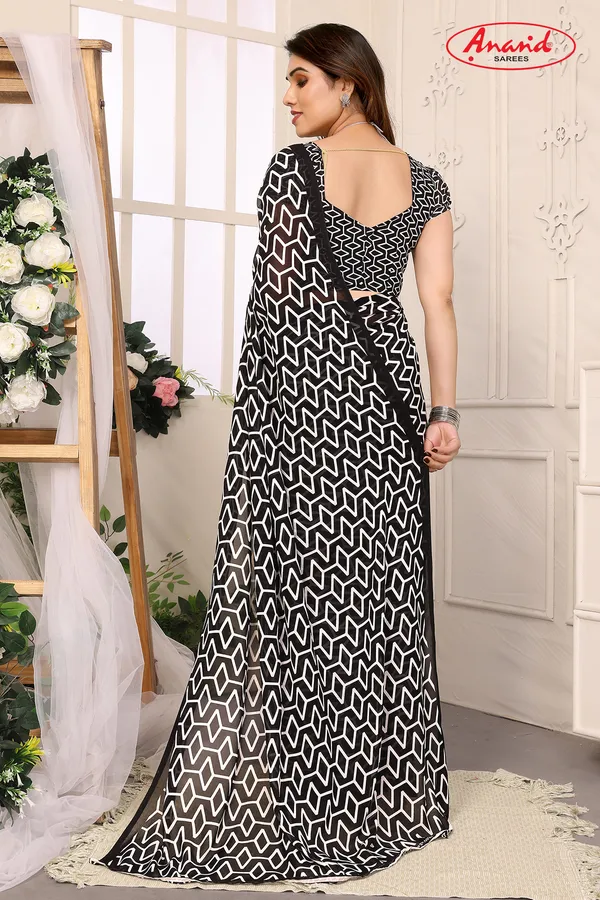 Printed,_Geometric_Print_Bollywood_Georgette_Saree_(Black)