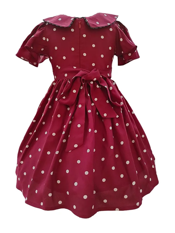 Maroon_Cotton_Polka_Dot_Printed_Round_Neck_Dress_For_Girls