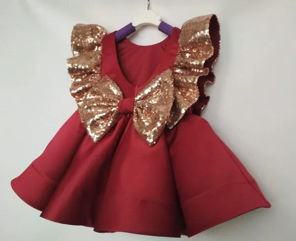 Maroon_Sequined_Solid_Round_Neck_Dress_For_Girls