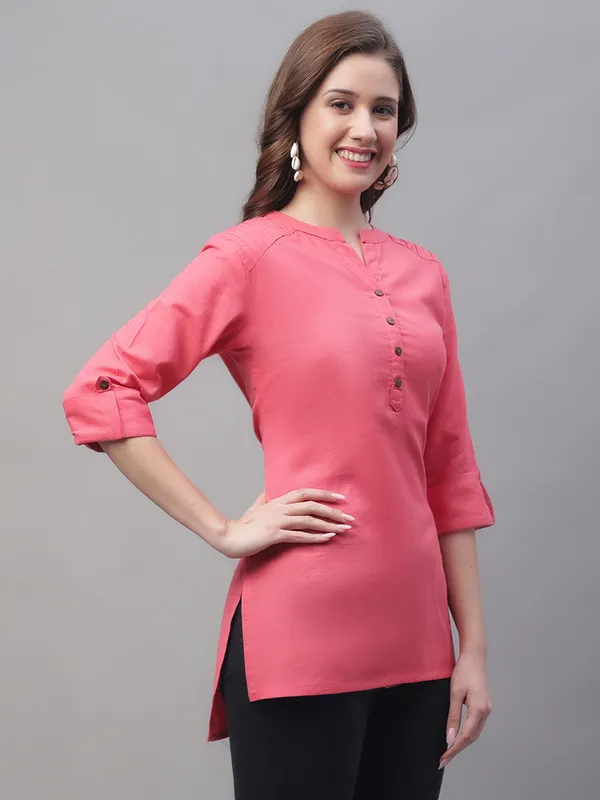 Pink_Cotton_Pintex_Work_Short_Kurti_(Peach)