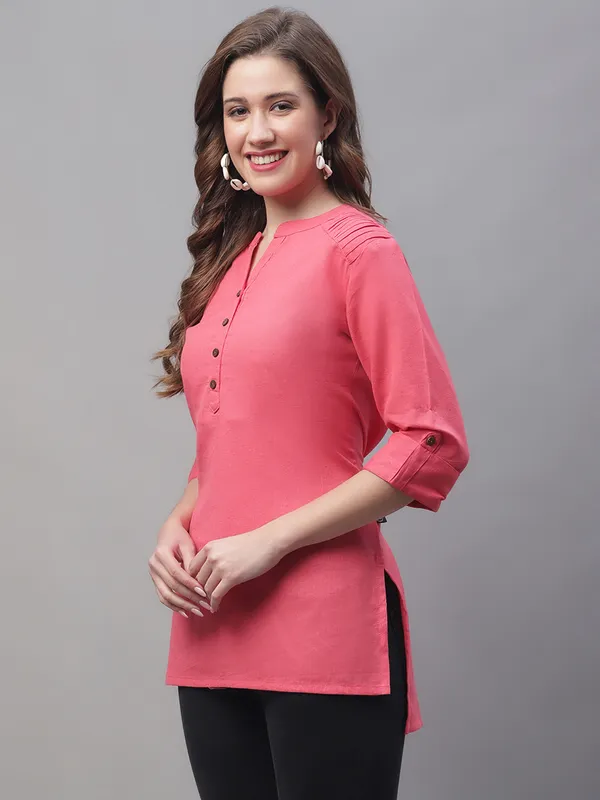 Pink_Cotton_Pintex_Work_Short_Kurti_(Peach)