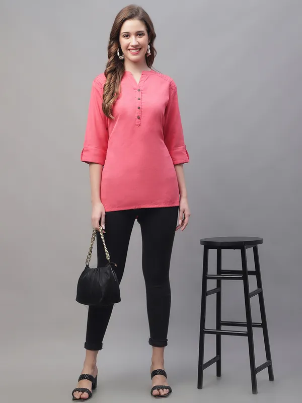 Pink_Cotton_Pintex_Work_Short_Kurti_(Peach)