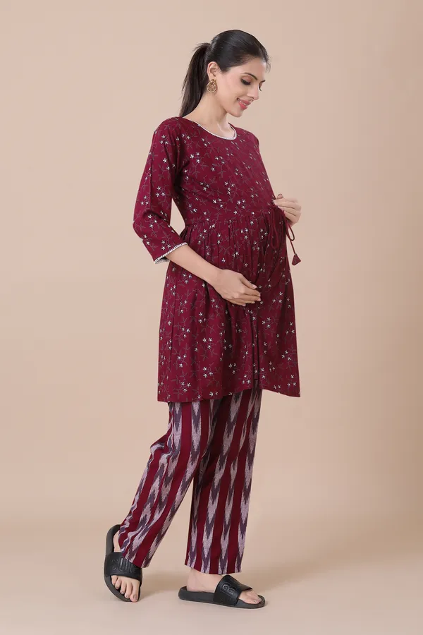 Wine_Maternity_&_Feeding_Night_Suit_With_Zippers_(Top_&_Bottom)