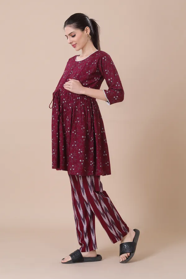 Wine_Maternity_&_Feeding_Night_Suit_With_Zippers_(Top_&_Bottom)