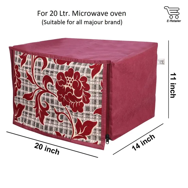 3-Layered_Full_Body_Microwave_Oven_Cover_With_Front_Zipper_Encloser_Suitable_For_20_Ltr._(Material-_Jacquard,_Color-_Maroon,_Size-20x14x11_Inches)