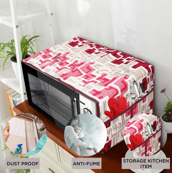 3-Layered_Microwave_Oven_Top_Cover_With_4_Utility_Pockets_(Material-Polyester,_Color-_Red,_Size-14x36_Inches)