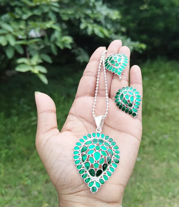 Assamese_Traditional_Silver_Plated_Green_Meenakari_Chain_Jewellery_Set_For_Women_&_Girl