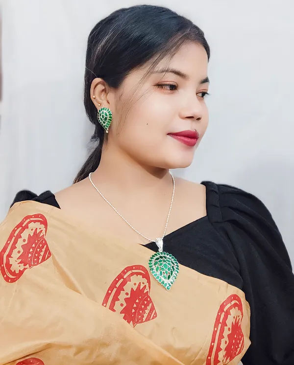 Assamese_Traditional_Silver_Plated_Green_Meenakari_Chain_Jewellery_Set_For_Women_&_Girl