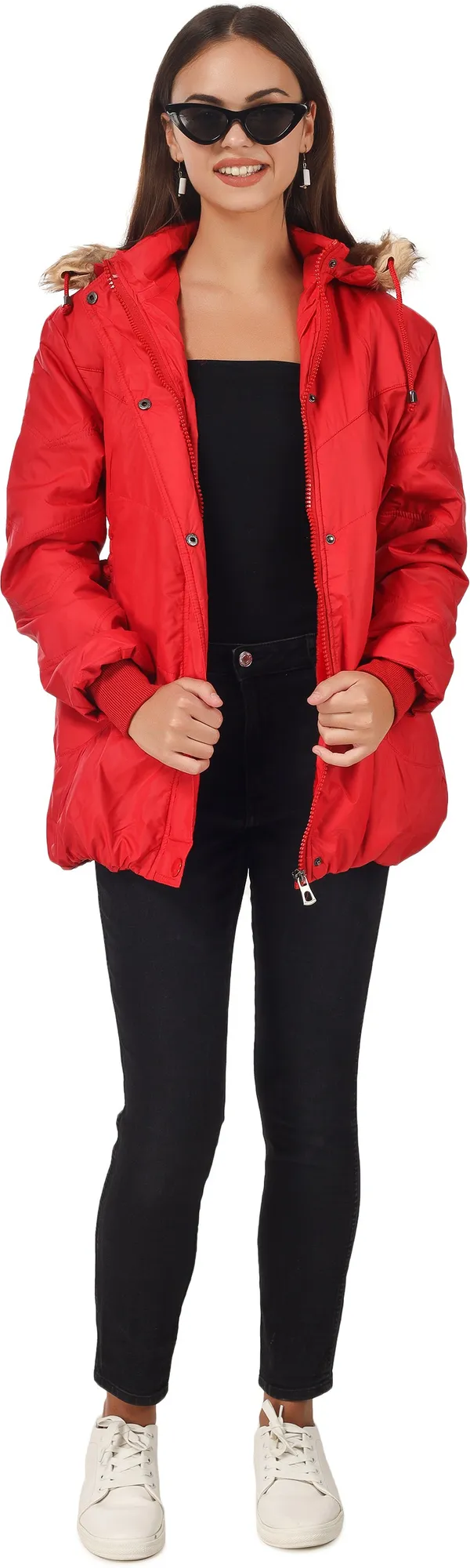Red__Polyester_Jacket_for_Women_|_Casual_Wear