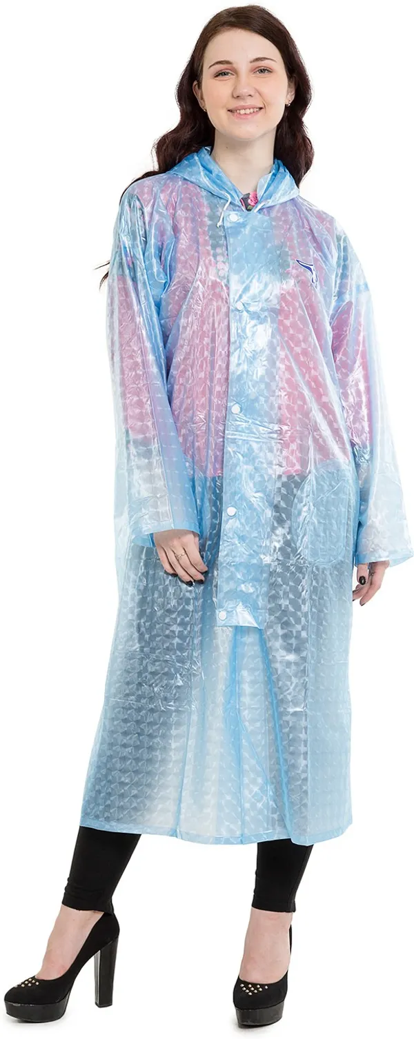 Polyester_Semi-Transparent_RainCoat_with_Hood_For_Women_|_100%_Waterproof_|_Blue