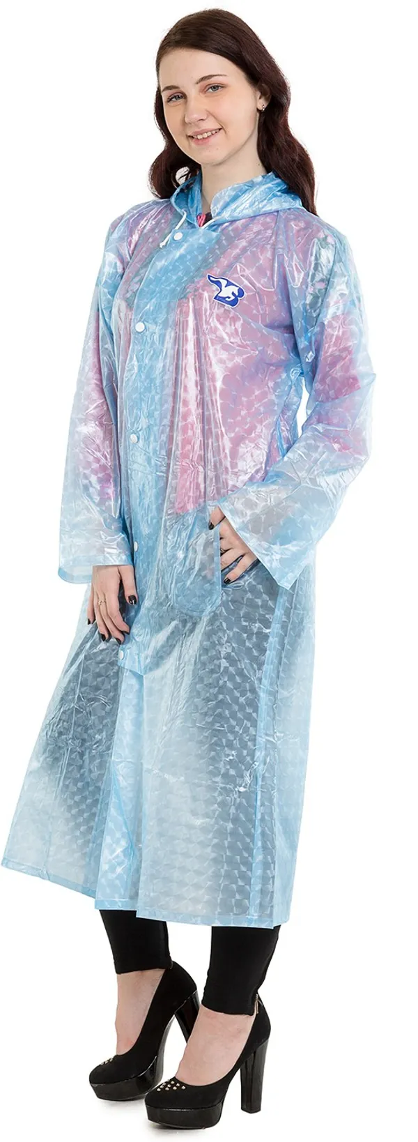 Polyester_Semi-Transparent_RainCoat_with_Hood_For_Women_|_100%_Waterproof_|_Blue