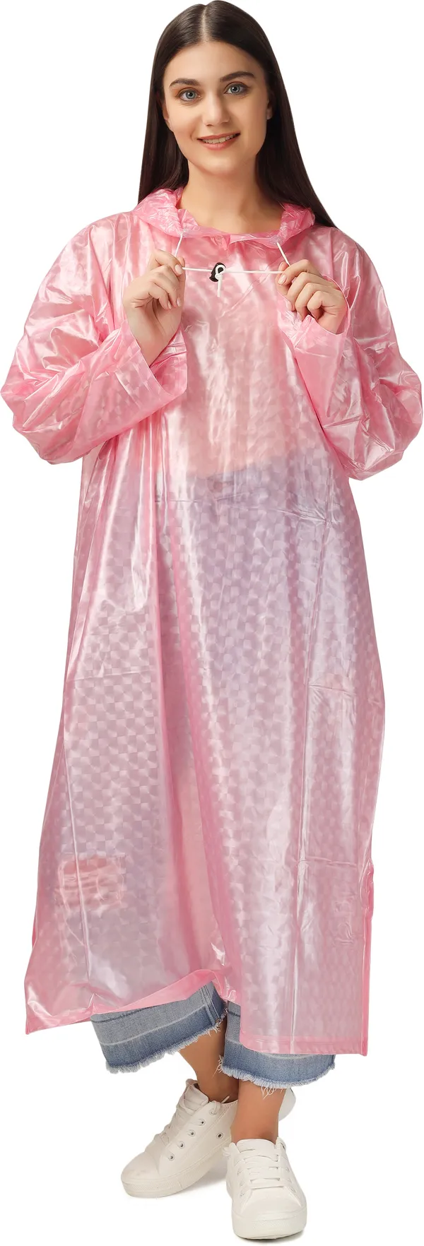 Polyester_Semi-Transparent_RainCoat_with_Hood_For_Women_|_100%_Waterproof_|_Blue