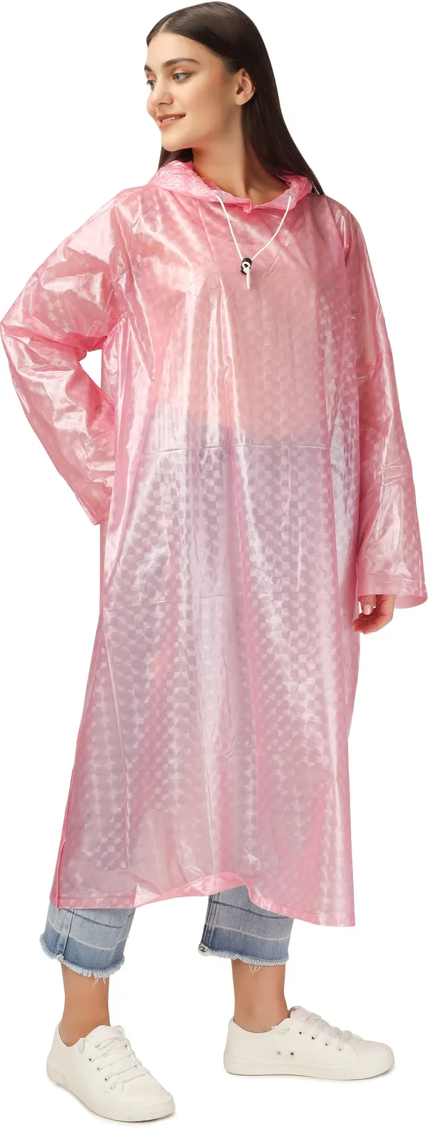 Polyester_Semi-Transparent_RainCoat_with_Hood_For_Women_|_100%_Waterproof_|_Blue
