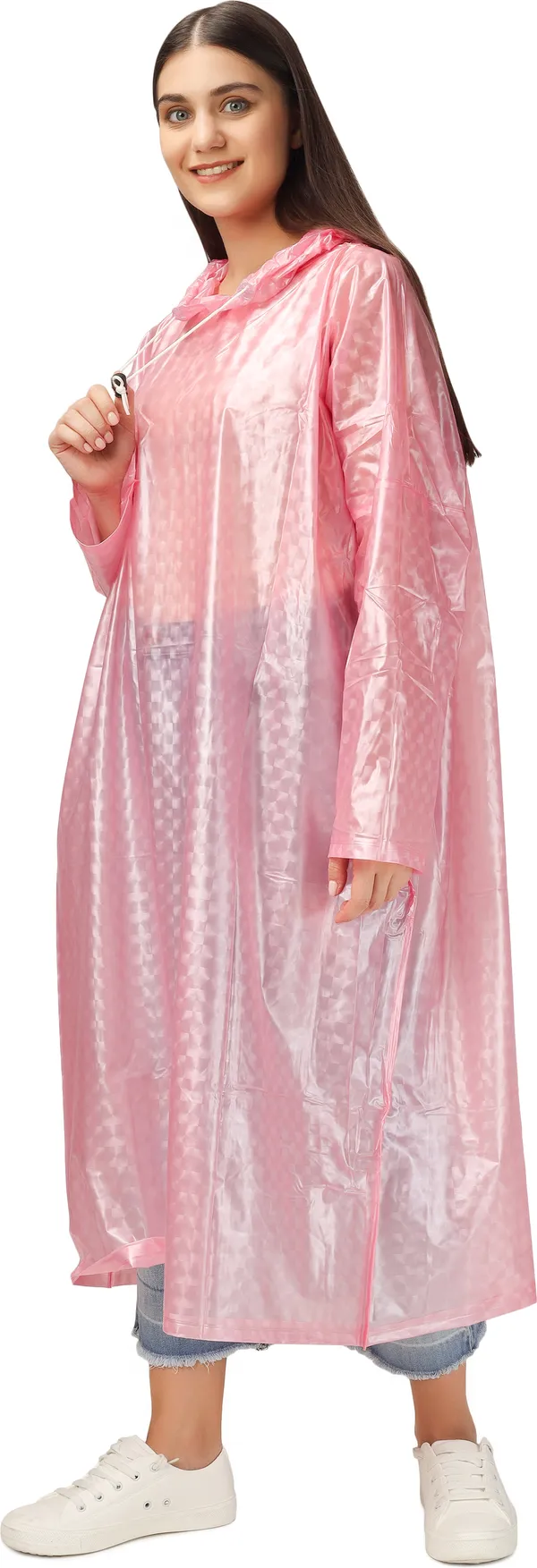 Polyester_Semi-Transparent_RainCoat_with_Hood_For_Women_|_100%_Waterproof_|_Blue