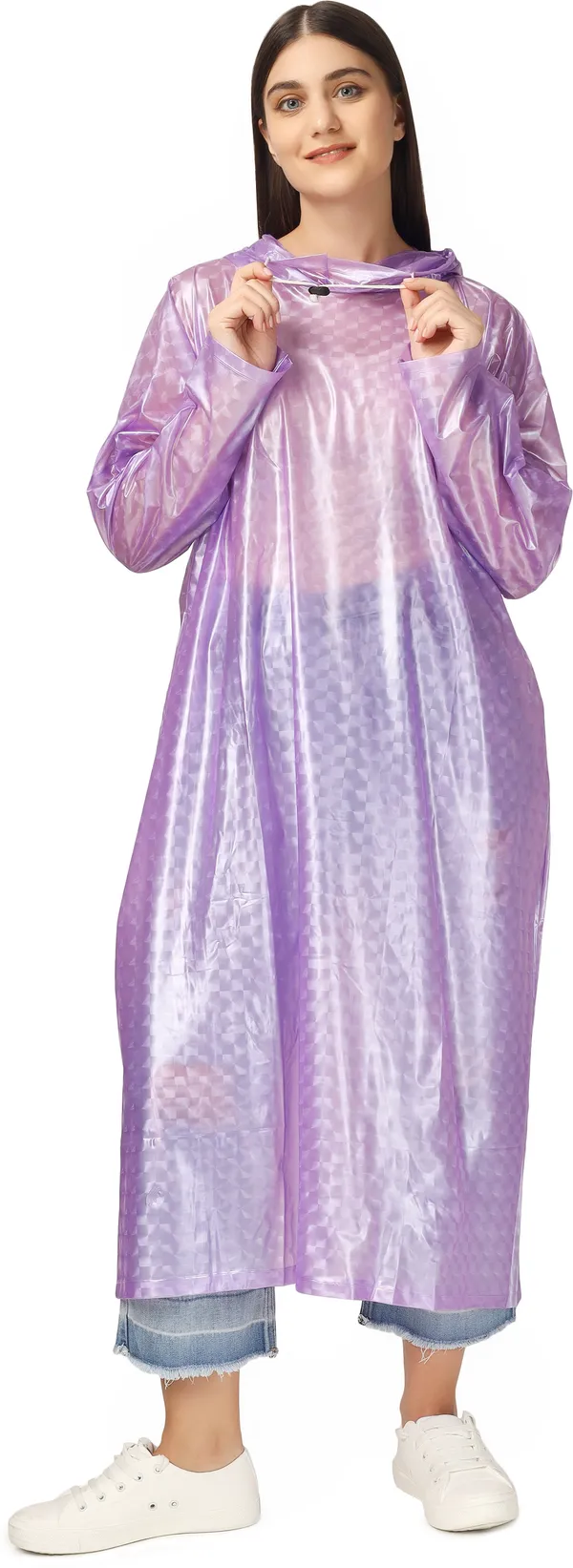 Polyester_Semi-Transparent_RainCoat_with_Hood_For_Women_|_100%_Waterproof_|_Pink