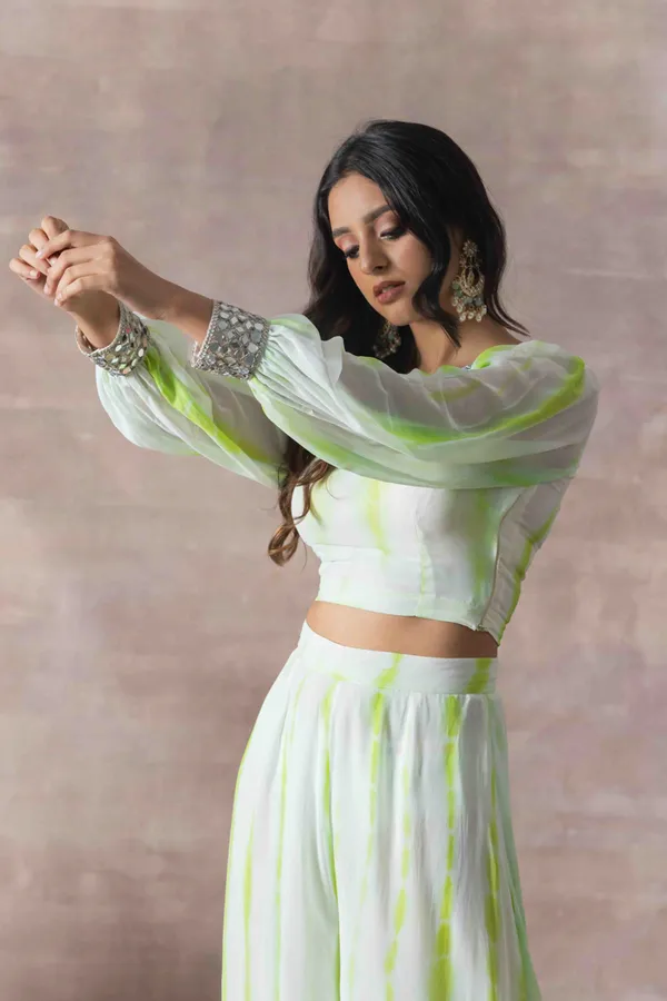 Co-Ord_Georgette_Tie-Dye_Green_Indo-Western_Set