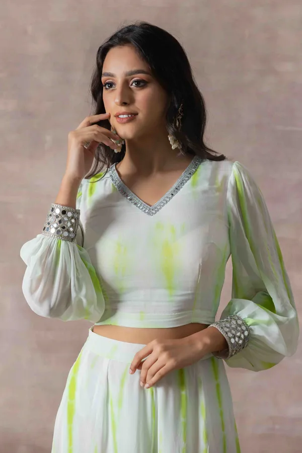 Co-Ord_Georgette_Tie-Dye_Green_Indo-Western_Set