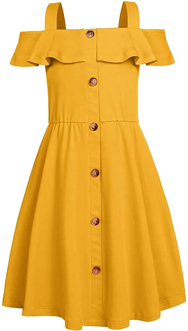 Mustard_Cotton_Solid_Square_Neck_Dress_For_Girls