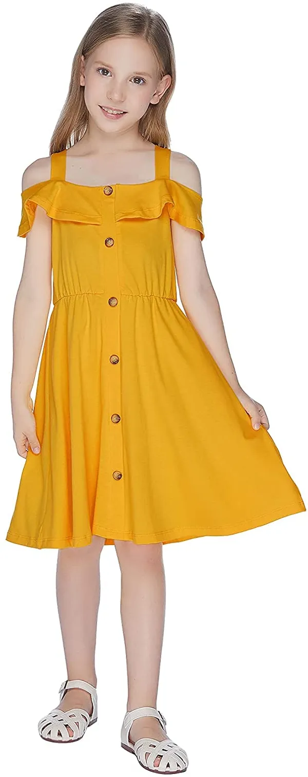 Mustard_Cotton_Solid_Square_Neck_Dress_For_Girls