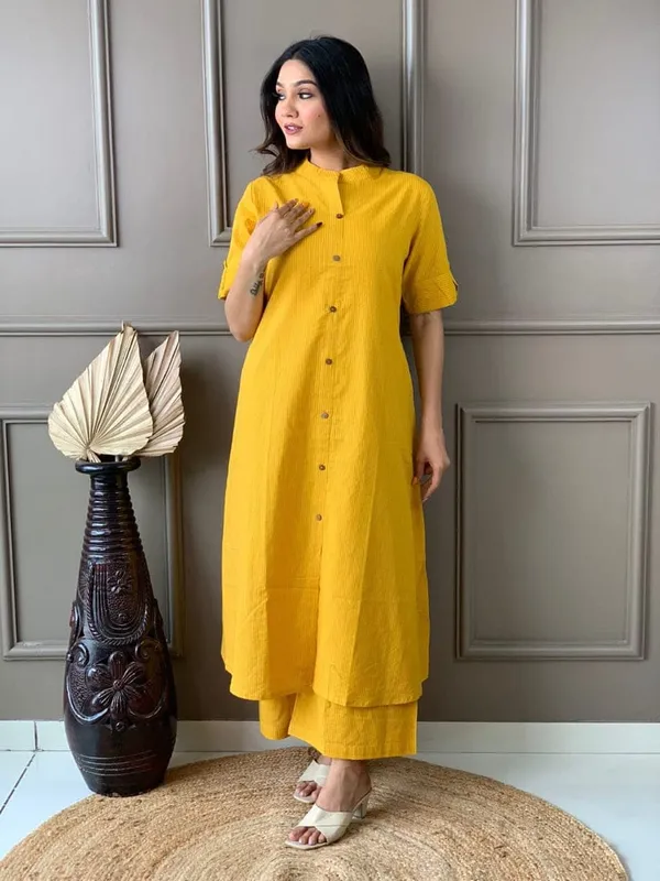 Mustard_Rayon_Katha_Work_Kurti_&_Pent_Set