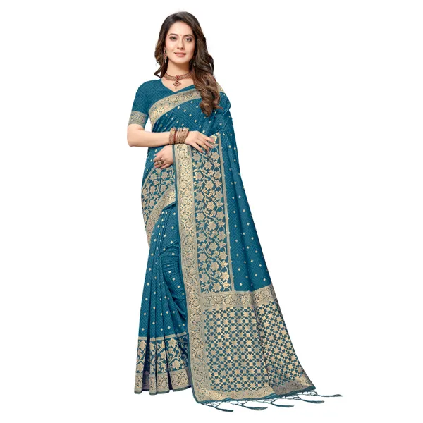 Mesmerizing_rich_dual_tone_banarasi_woven_saree_with_tassels