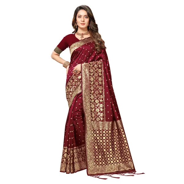 Mesmerizing_rich_dual_tone_banarasi_woven_saree_with_tassels