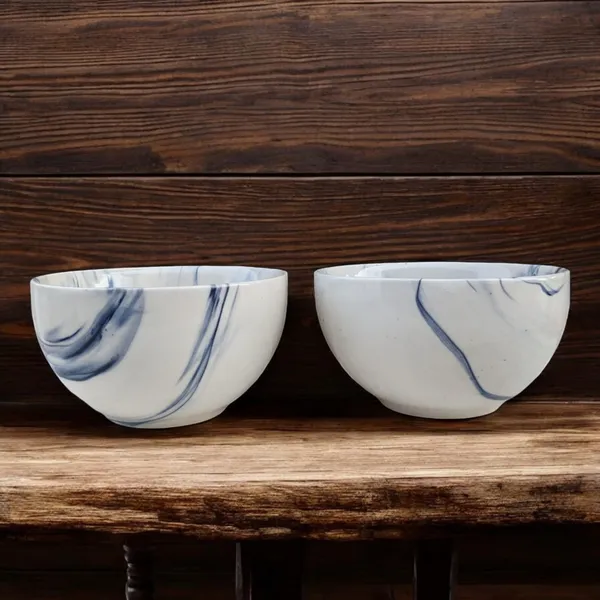 _Pack_of_2_Ceramic_Italian_Marble_Print_Handcrafted_Double_Shade_Bowl_Set_�_Perfect_for_Vegetables_and_Serving,_Ideal_for_Home_Kitchen_Dining_Table,_(Cream_with_Blue_Swirl)_(14cm_x_8cm)
