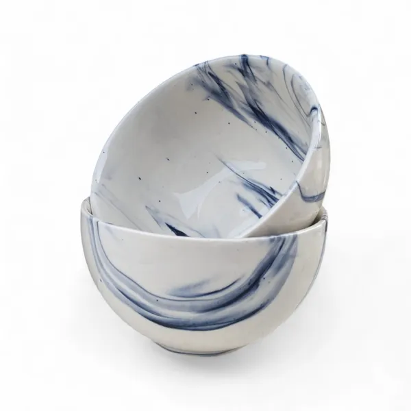 _Pack_of_2_Ceramic_Italian_Marble_Print_Handcrafted_Double_Shade_Bowl_Set_�_Perfect_for_Vegetables_and_Serving,_Ideal_for_Home_Kitchen_Dining_Table,_(Cream_with_Blue_Swirl)_(14cm_x_8cm)