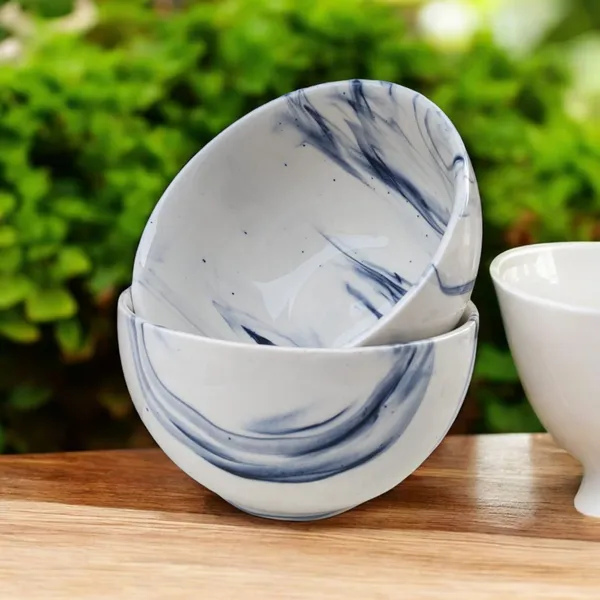 _Pack_of_2_Ceramic_Italian_Marble_Print_Handcrafted_Double_Shade_Bowl_Set_�_Perfect_for_Vegetables_and_Serving,_Ideal_for_Home_Kitchen_Dining_Table,_(Cream_with_Blue_Swirl)_(14cm_x_8cm)