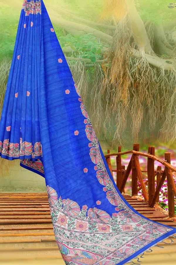 Blue_Madhubani_Cotton_Silk_Printed_Saree