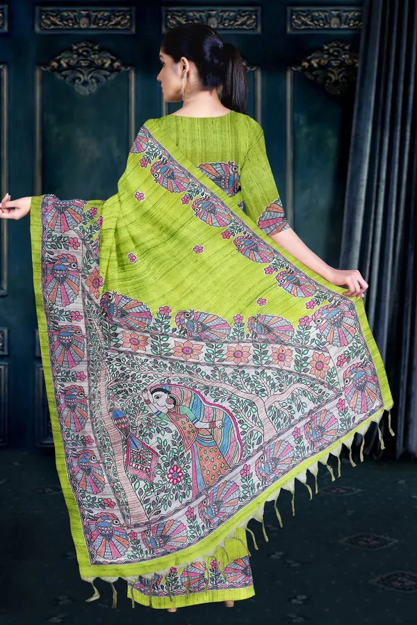 Green_Madhubani_Cotton_Silk_Printed_Saree