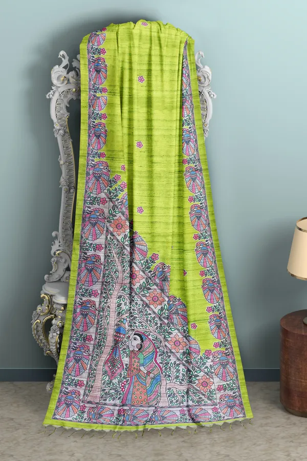Green_Madhubani_Cotton_Silk_Printed_Saree