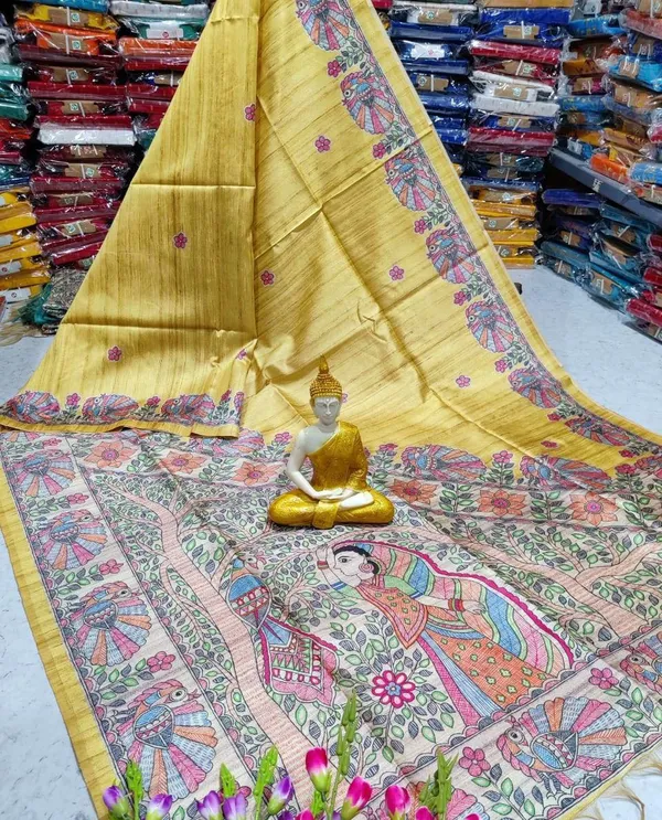 Yellow_Madhubani_Cotton_Silk_Printed_Saree
