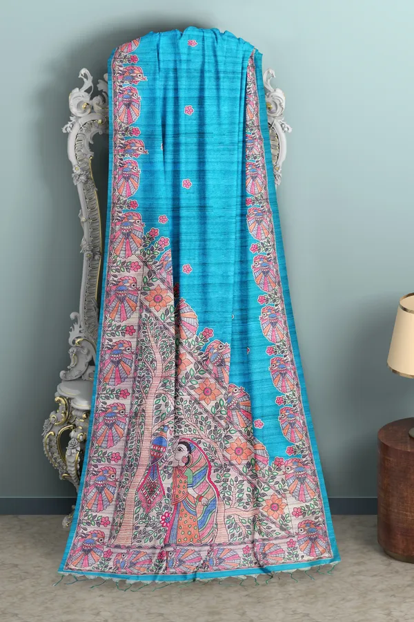 Light_Blue_Madhubani_Cotton_Silk_Printed_Saree