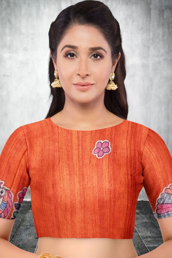 Orange_Madhubani_Cotton_Silk_Printed_Saree