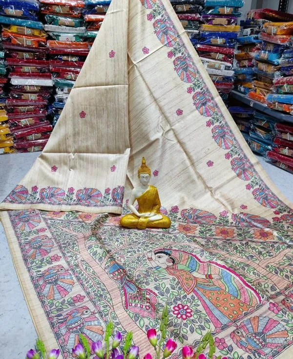 Cream_Madhubani_Cotton_Silk_Printed_Saree