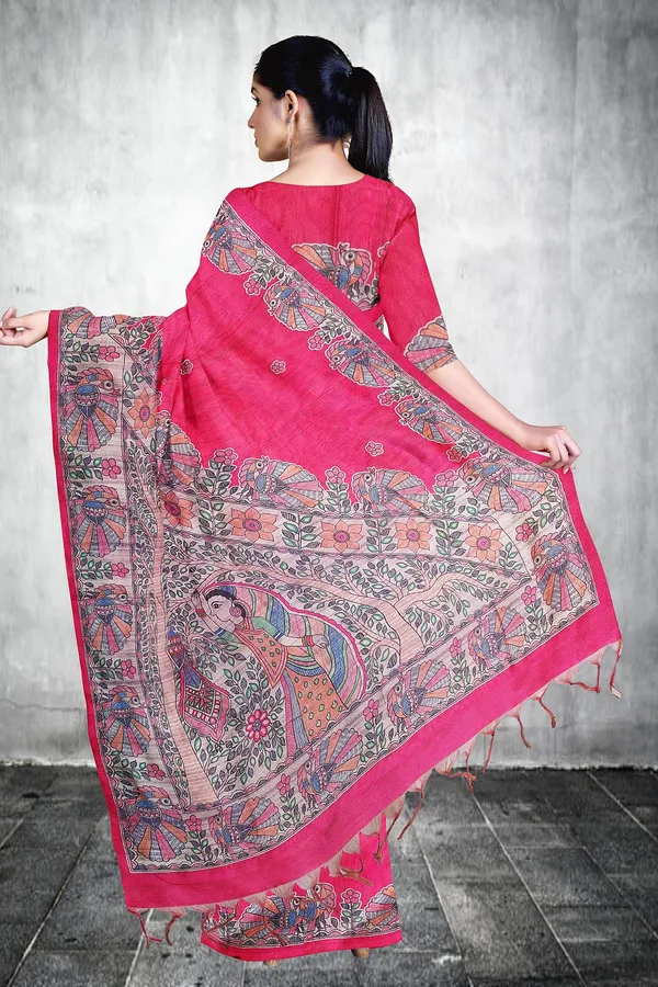 Pink_Madhubani_Cotton_Silk_Printed_Saree