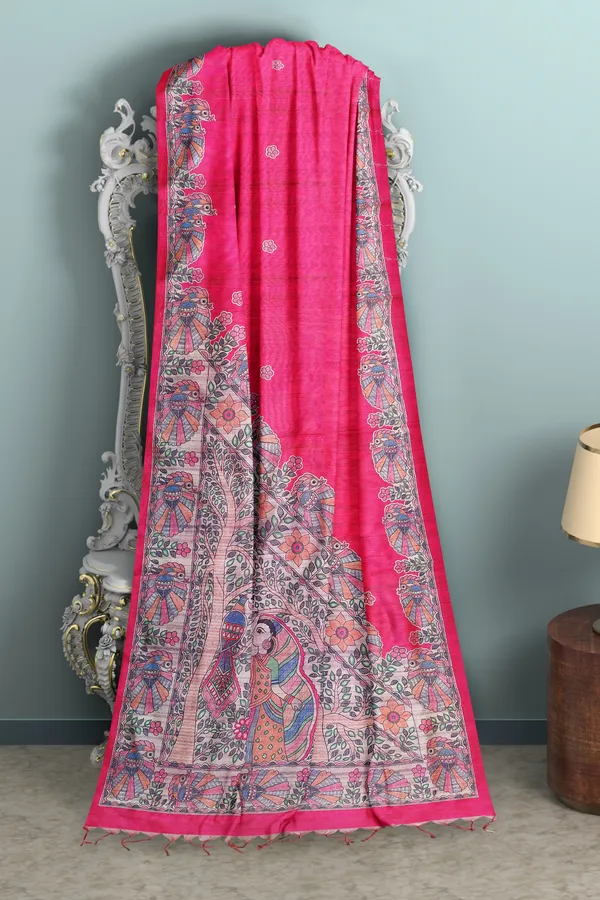 Pink_Madhubani_Cotton_Silk_Printed_Saree