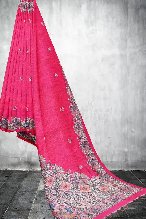 Pink_Madhubani_Cotton_Silk_Printed_Saree