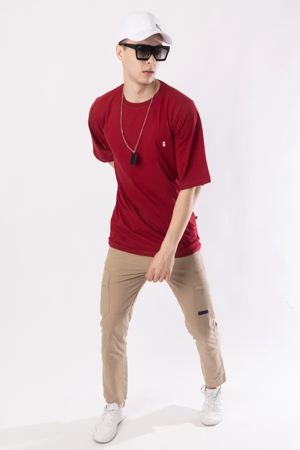 Maroon_Cotton_Blend_Printed_Round_Neck_Soft_T-Shirt_For_Men