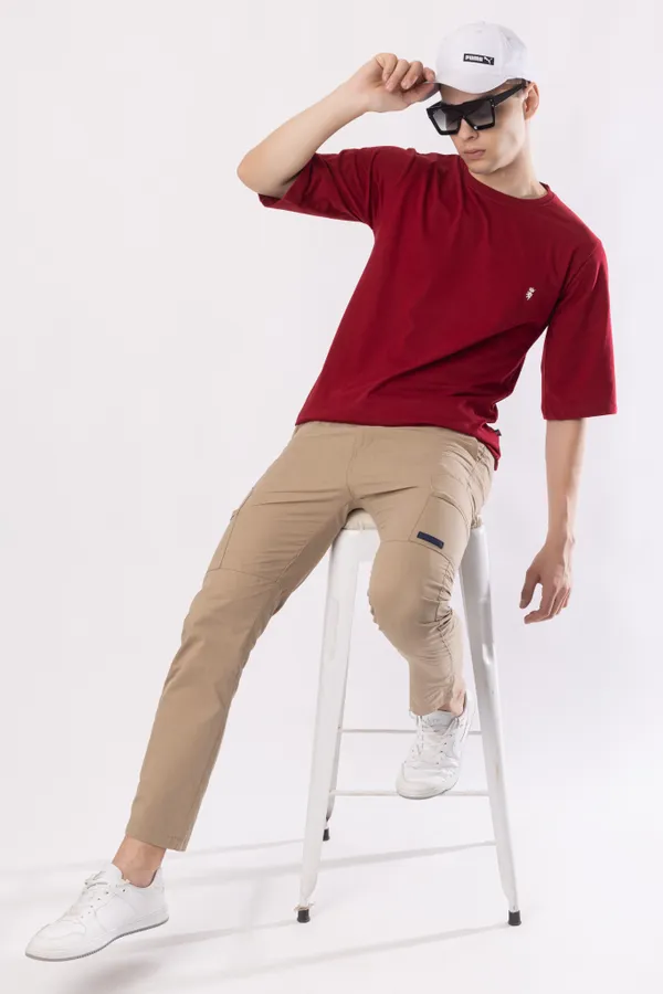 Maroon_Cotton_Blend_Printed_Round_Neck_Soft_T-Shirt_For_Men