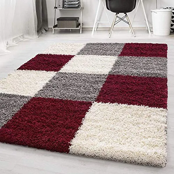 Maroon_Chess_Box_Design_Non_Shedding_Shaggy_Carpets
