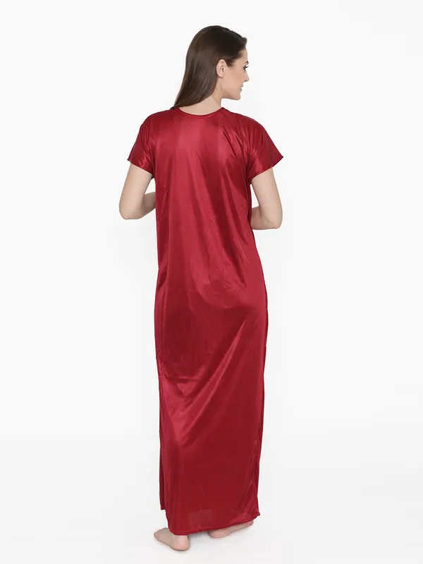 Maroon_Satin_Lace_Nighty_Robe_Set_For_Women