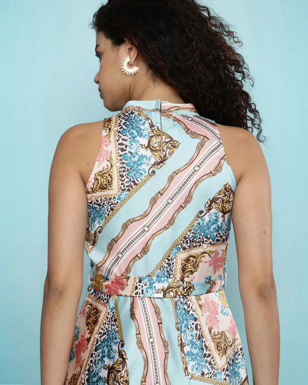 Blue_Pink_Printed_Satin_Finish_A-Line_Dress_With_Belt