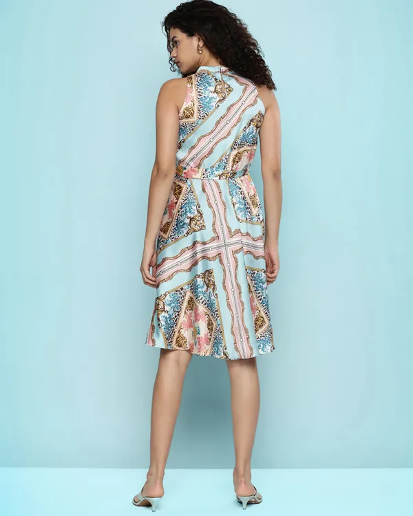 Blue_Pink_Printed_Satin_Finish_A-Line_Dress_With_Belt