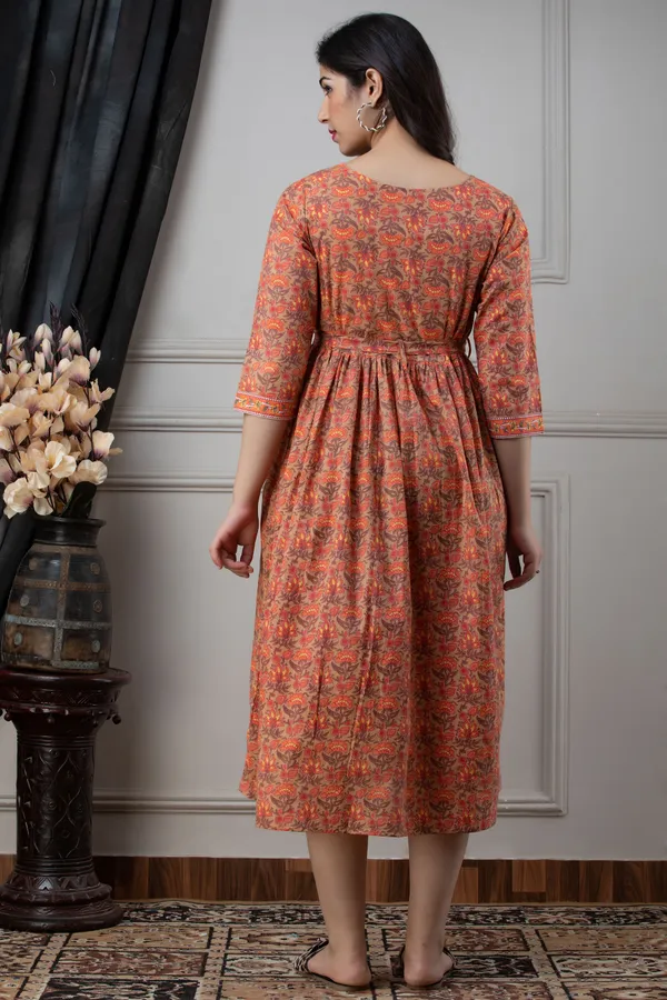 Maternity_Cotton_Orange_Printed_Dress